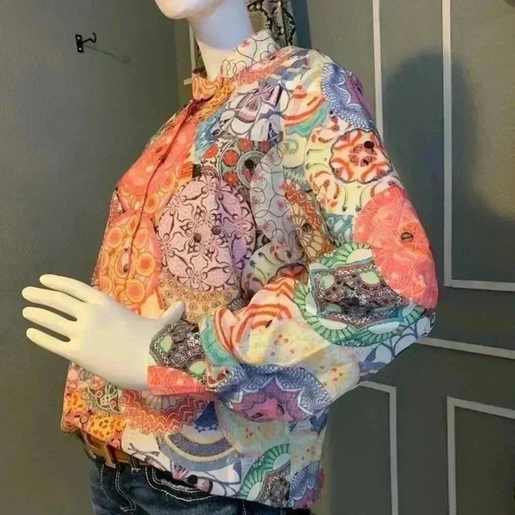 Unbranded Colorful Boho Lightweight Orange  Floral Long Sleeve Gypsy Blouse. - Picture 3 of 10